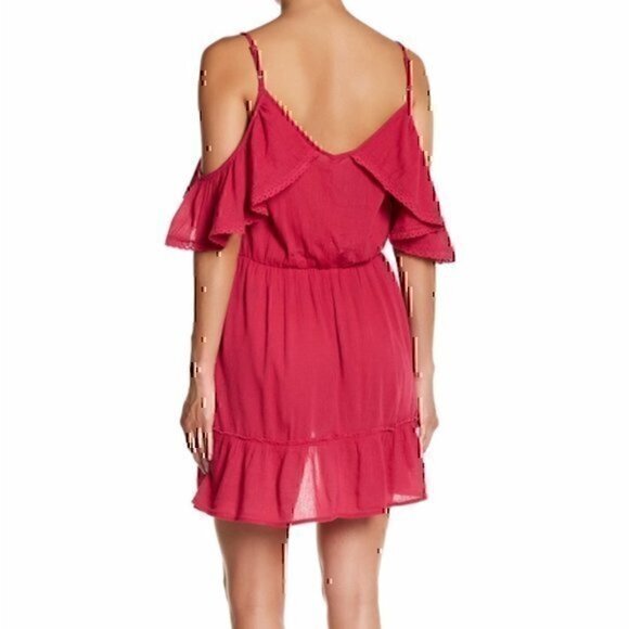 NEW NWT WILD PEARL Ruffle Dress Magenta Pink Cold Shoulder Cutout Mini Shift XS - Picture 4 of 8
